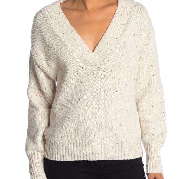 NWT abound off white and rainbow speckled v neck  sweater size large - Picture 1 of 8